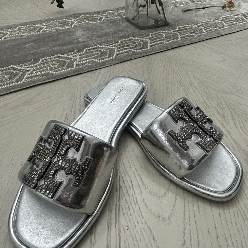 Tory Burch Silver Slide Sandals